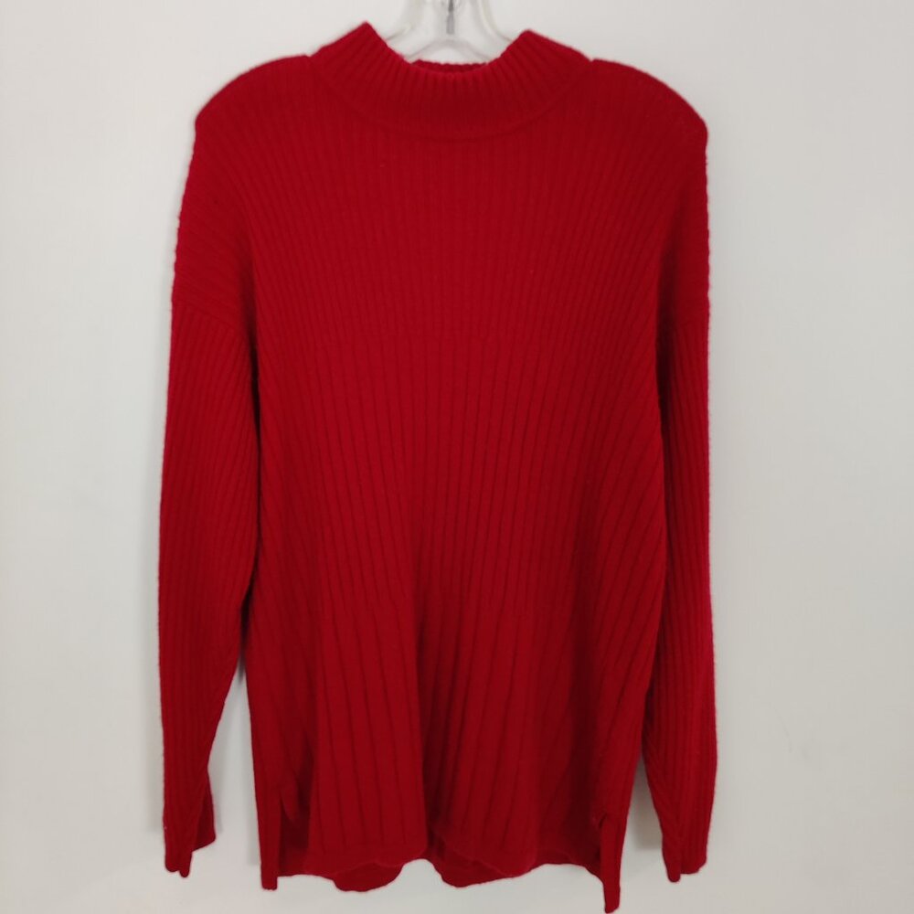 BHS Women's Sweater Size 14 - 16 Red LambsWool Ribbed Knitwear Winter Warm Comfy